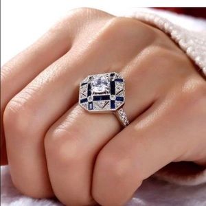 Sapphire Blue and CZ Cocktail Ring